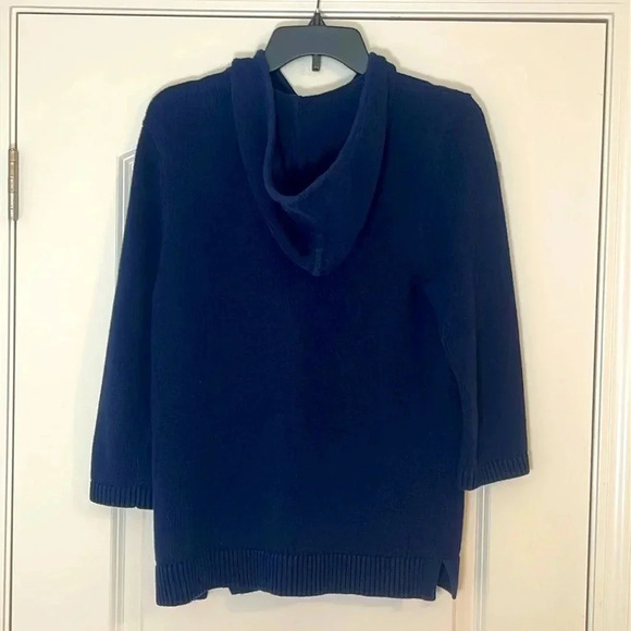 Chico’s 3/4 Sleeve Navy Zip Up Sweater Jacket with Hood Size Small - Picture 2 of 4